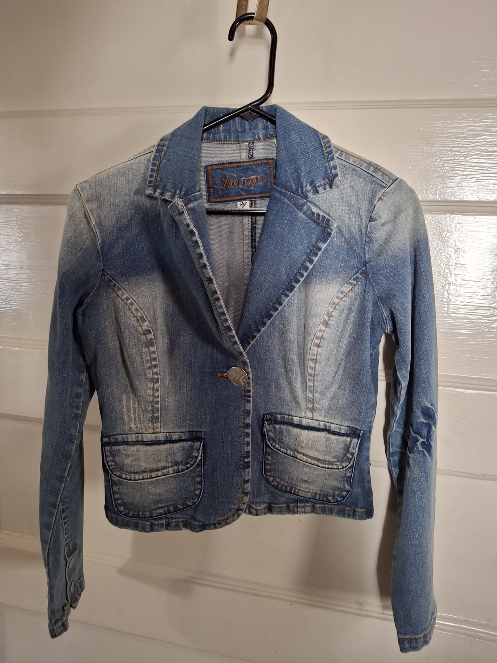Younique Light Blue Washed Denim Blazer Jacket